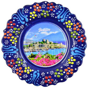 Bodrum Themed Turkish Ceramic Plate With Epoxy 12 Cm - 11