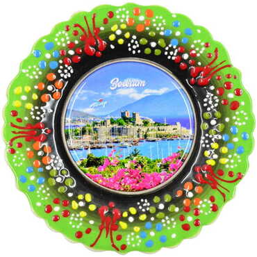 Bodrum Themed Turkish Ceramic Plate With Epoxy 12 Cm - 14