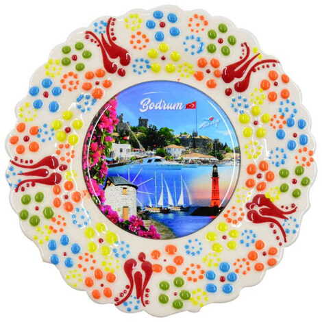 Bodrum Themed Turkish Ceramic Plate With Epoxy 18 Cm - 5