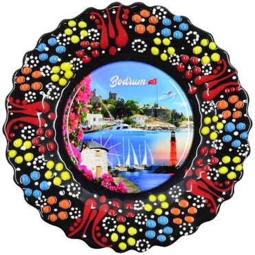 Bodrum Themed Turkish Ceramic Plate With Epoxy 18 Cm - 7