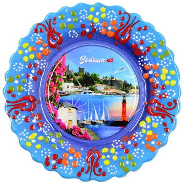 Bodrum Themed Turkish Ceramic Plate With Epoxy 18 Cm - 8