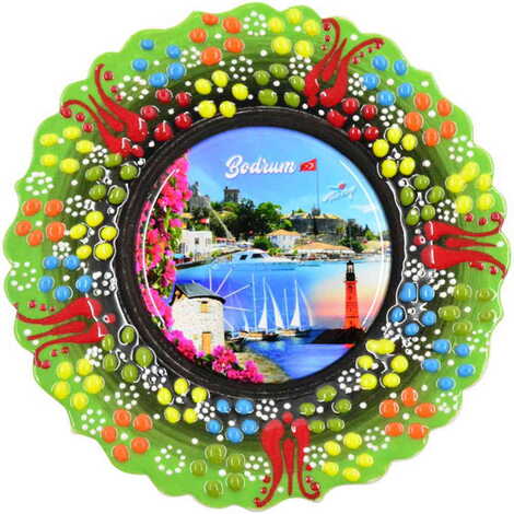 Bodrum Themed Turkish Ceramic Plate With Epoxy 18 Cm - 9