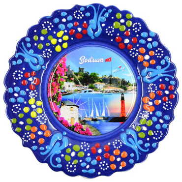 Bodrum Themed Turkish Ceramic Plate With Epoxy 18 Cm - 10