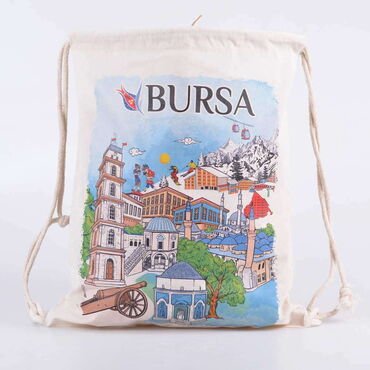 Bursa Themed Digital Printed Raw Fabric Backpack 33x43 cm - 3