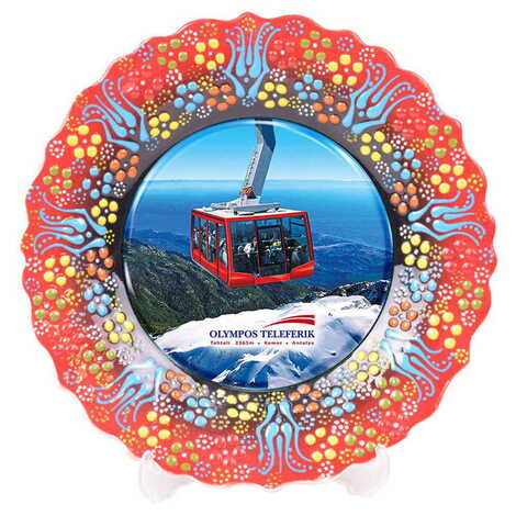 Cable Card Themed Turkish Ceramic Plate With Epoxy 12 Cm - 5