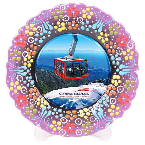 Cable Card Themed Turkish Ceramic Plate With Epoxy 12 Cm - 7