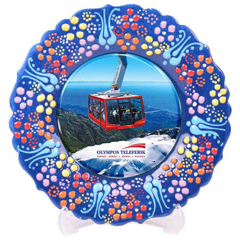 Cable Card Themed Turkish Ceramic Plate With Epoxy 12 Cm - 9