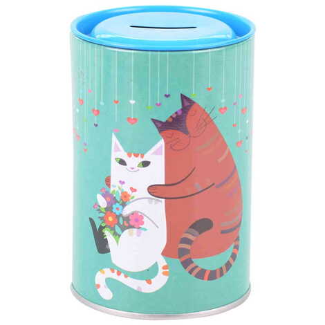 Cat Themed Customised Kids Tin Round Coin Box 83x83x125 mm - 4