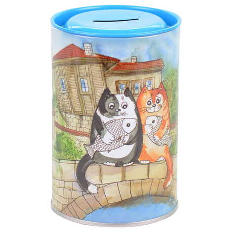 Cat Themed Customised Kids Tin Round Coin Box 83x83x125 mm - 5