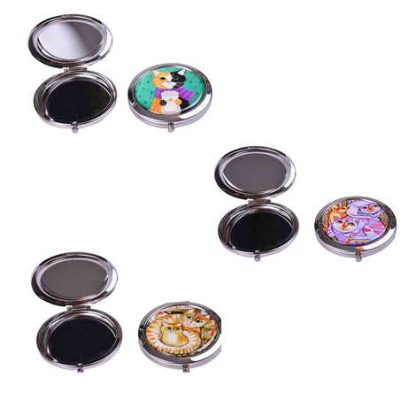 Cat Themed Customised Metal Epoxy Travel Make Up Compact Mirror 70x11 mm - 2