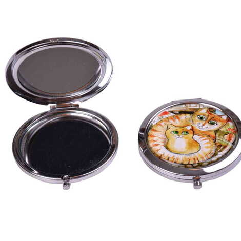 Cat Themed Customised Metal Epoxy Travel Make Up Compact Mirror 70x11 mm - 3