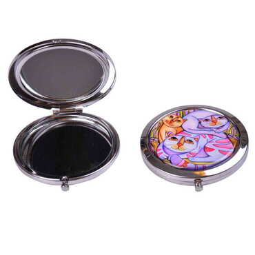 Cat Themed Customised Metal Epoxy Travel Make Up Compact Mirror 70x11 mm - 4