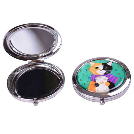 Cat Themed Customised Metal Epoxy Travel Make Up Compact Mirror 70x11 mm - 5