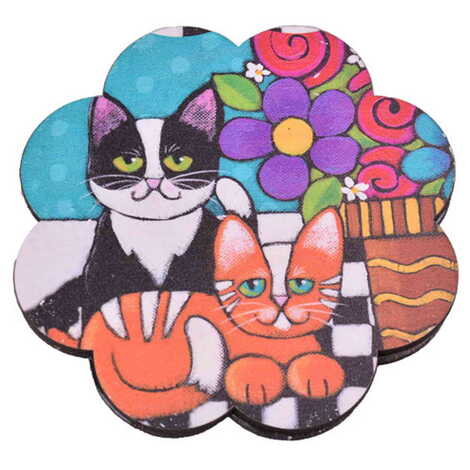 Cat Themed Wooden Customised Souvenir Coaster Set of 2 pcs 90 mm - 3