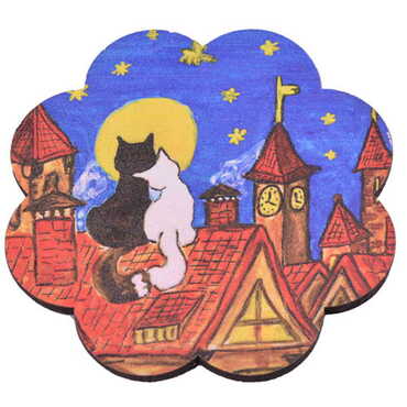 Cat Themed Wooden Customised Souvenir Coaster Set of 2 pcs 90 mm - 5