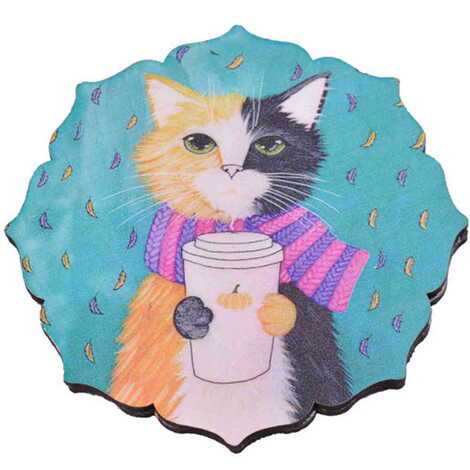 Cat Themed Wooden Customised Souvenir Coaster Set of 2 pcs 90 mm - 9