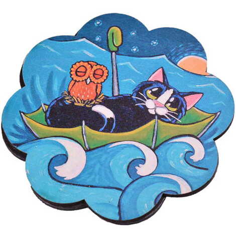 Cat Themed Wooden Customised Souvenir Coaster Set of 4 pcs 90 mm - 7