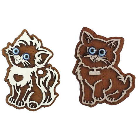 Cat Themed Wooden Engraved Souvenir Fridge Magnet - 2