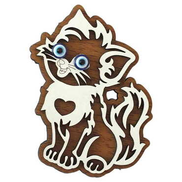 Cat Themed Wooden Engraved Souvenir Fridge Magnet - 4