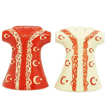 Ceramic Kaftan Shaped Blue-White Salt And Pepper Shaker - Myros