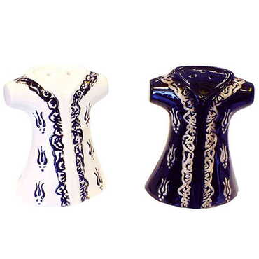 Ceramic Kaftan Shaped Red-White Salt And Pepper Shaker - Myros