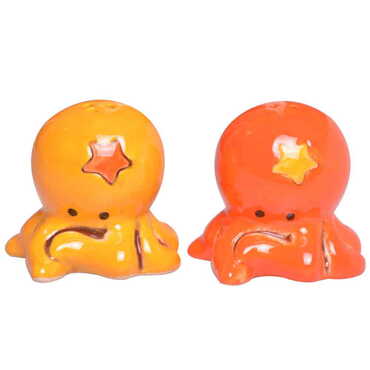 Ceramic Octopus Shaped Orange Salt And Pepper Shaker - Myros