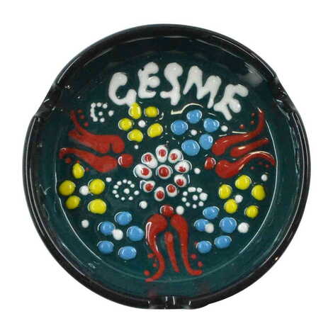 Cesme Themed Turkish Ceramic Relief Ashtray Small Size - 7