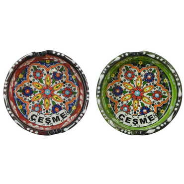 Cesme Themed Turkish Ceramic Special Relief Ashtray Small Size - 2