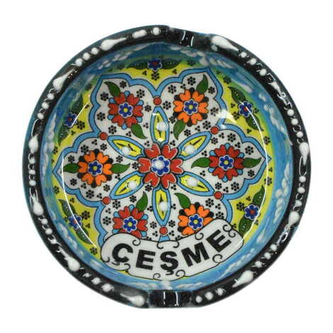 Cesme Themed Turkish Ceramic Special Relief Ashtray Small Size - 3