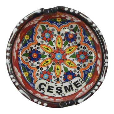 Cesme Themed Turkish Ceramic Special Relief Ashtray Small Size - 4