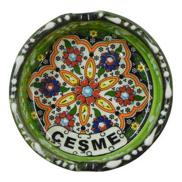 Cesme Themed Turkish Ceramic Special Relief Ashtray Small Size - 5