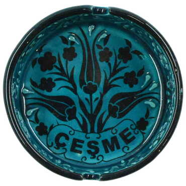 Cesme Themed Turkish Ceramic Turquoise Ashtray Small Size - 2