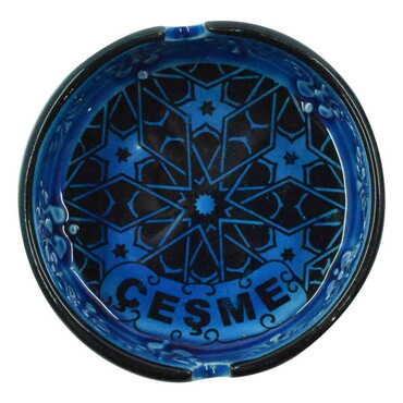 Cesme Themed Turkish Ceramic Turquoise Ashtray Small Size - 3