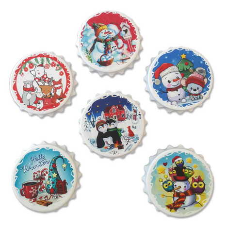 Christmas Themed Customised UV Printed Bottle Cap Shaped Plastic Base Bottle Opener 58x15 mm - 3