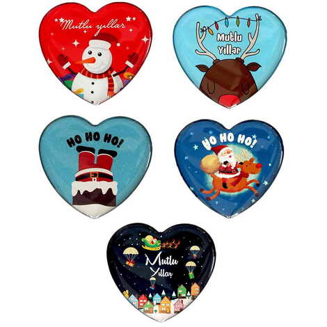 Christmas Themed Epoxy Dome Heart Souvenir Fridge Magnet 65x60 mm - 2