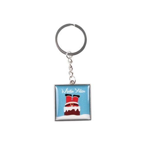 Christmas Themed Metal Square Shaped Double Sided Keychain 36x95 mm - 8