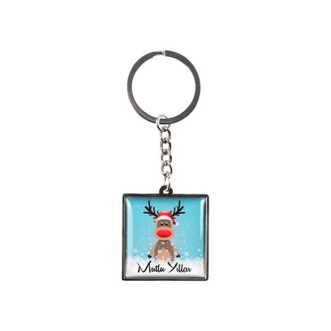 Christmas Themed Metal Square Shaped Double Sided Keychain 36x95 mm - 9