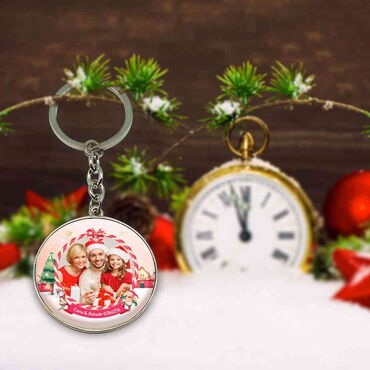 Christmas Themed Metal Round Keychain 40x100 mm - 2