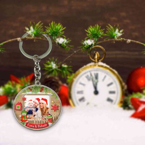 Christmas Themed Metal Round Keychain 40x100 mm - 4