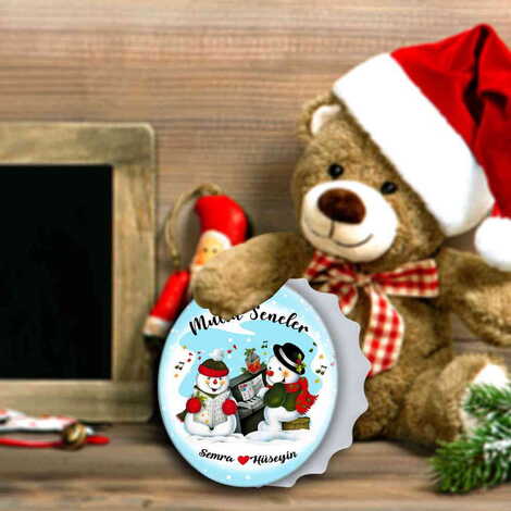 Christmas Themed Round Cap Shaped Magnetic Bottle Opener 63x15 mm - 5