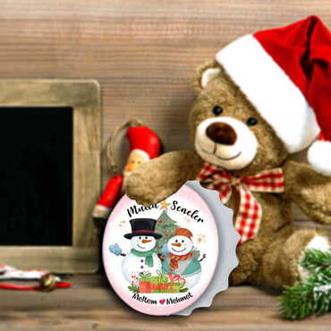 Christmas Themed Round Cap Shaped Magnetic Bottle Opener 63x15 mm - 10