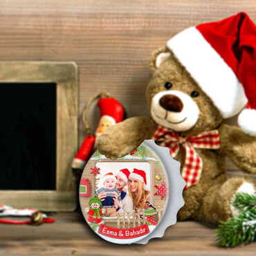 Christmas Themed Round Cap Shaped Magnetic Bottle Opener 63x15 mm - 3