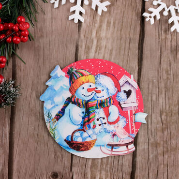 Christmas Themed Wooden Customised Round Travel Coaster 100 mm - 25