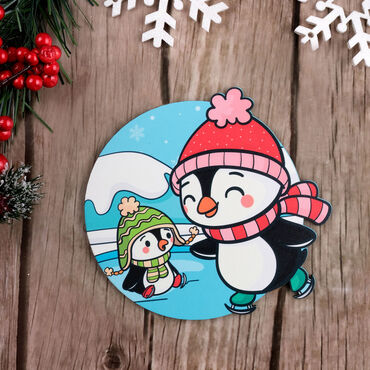 Christmas Themed Wooden Customised Round Travel Coaster 100 mm - 37