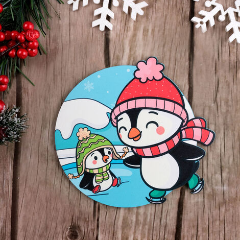 Christmas Themed Wooden Customised Round Travel Coaster 100 mm - 37