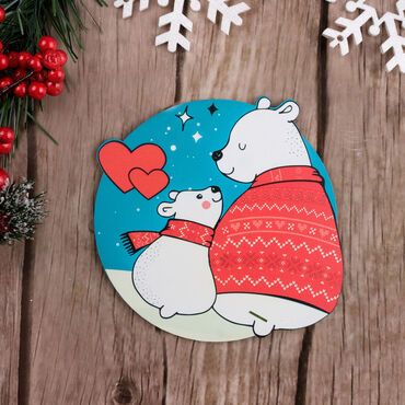 Christmas Themed Wooden Customised Round Travel Coaster 100 mm - 38