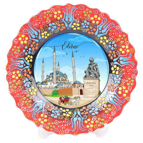 City Themed Turkish Ceramic Plate With Epoxy 12 Cm - 6