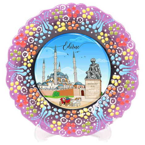 City Themed Turkish Ceramic Plate With Epoxy 12 Cm - 8