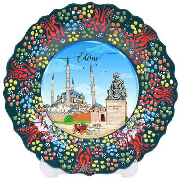 City Themed Turkish Ceramic Plate With Epoxy 12 Cm - 12