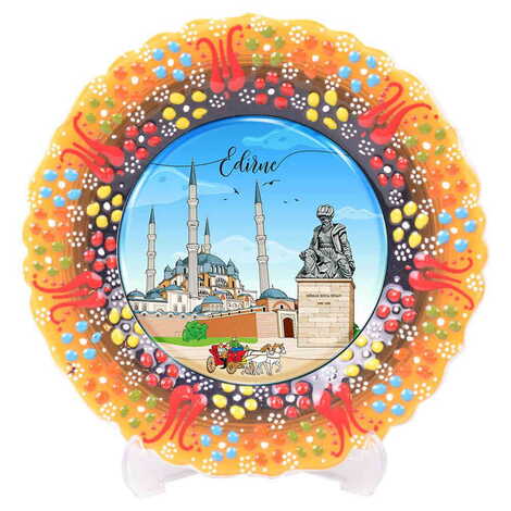 City Themed Turkish Ceramic Plate With Epoxy 12 Cm - 13